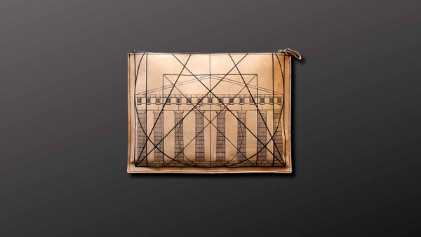 Goat leather laptop breefcase inspired by ancient Greek tempel