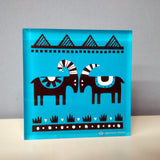 Pan, the goat God coaster  Plexiglass, screenprint, lazer cut & hand polished.  Unique silkscreen method.  Handmade in Sparta, Greece.