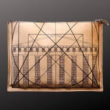 Leather portfolio depicting the golden ratio and an ancient Greek tempel