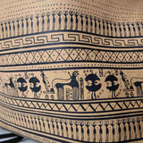 Detail of ancient Greek geometric period goat leather backpack drawstring front - Mythology clothing and accessories for mythical style with quality in mind. Dark academia aesthetic bags and accessories be part of the myth