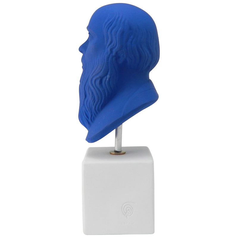 Socrates bust in modern color - ancient greek philosopher statue with quote all I know is that I know nothing (side)