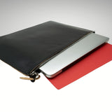 Leather portfolio laptop case in spired by Greek mythology depicting the Minotaur and the Labyrinth back side with laptop