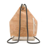 convertible backpack made from cork fabric and creme leather back zipper