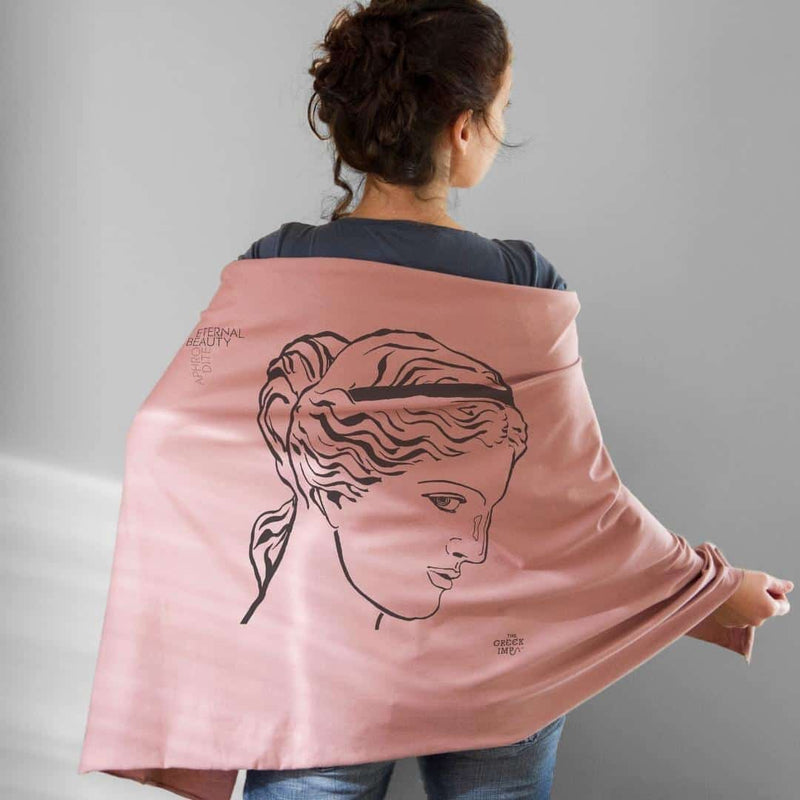 Aphrodite of Milos shawl in Pink color with model