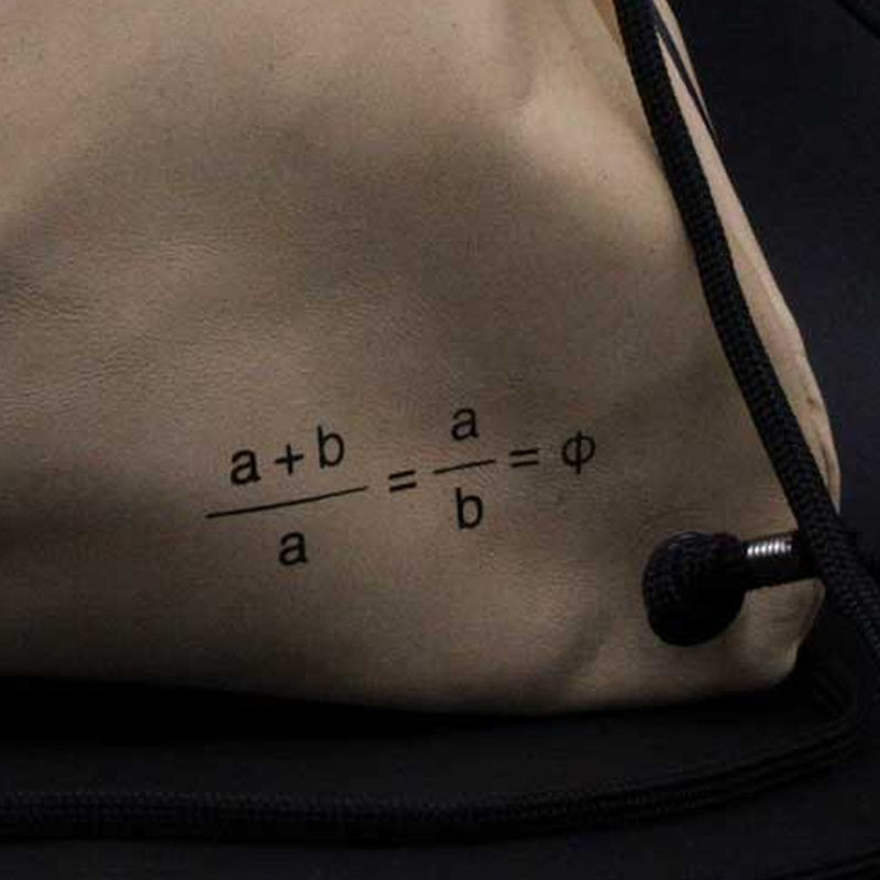 unisex Golden Ratio goat leather silkscreen backpack slingbag Drawstring bag back formula detail