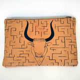 Leather pouch with zipper minotaurus labyrinth front