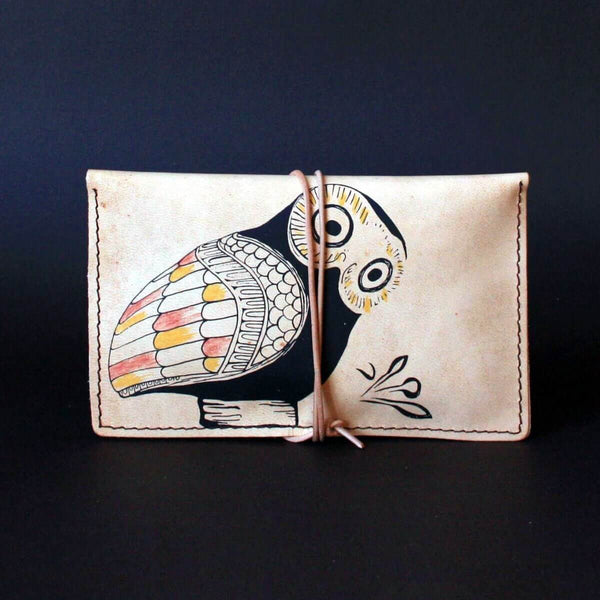 Owl of Athens small tobacco pouch made of goat leather - front