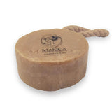Donkey milk soap, cold process, made from extra virgin olive oil, on a practical rope