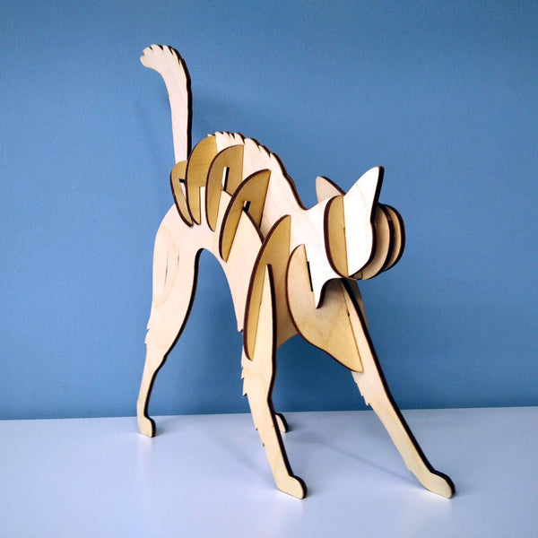 Cat 3d puzzle made from plywood with exceptional design  back view