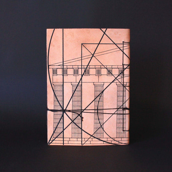 Goat leather silkscreen A6 notebook about golden ratio and Greek architecture back side