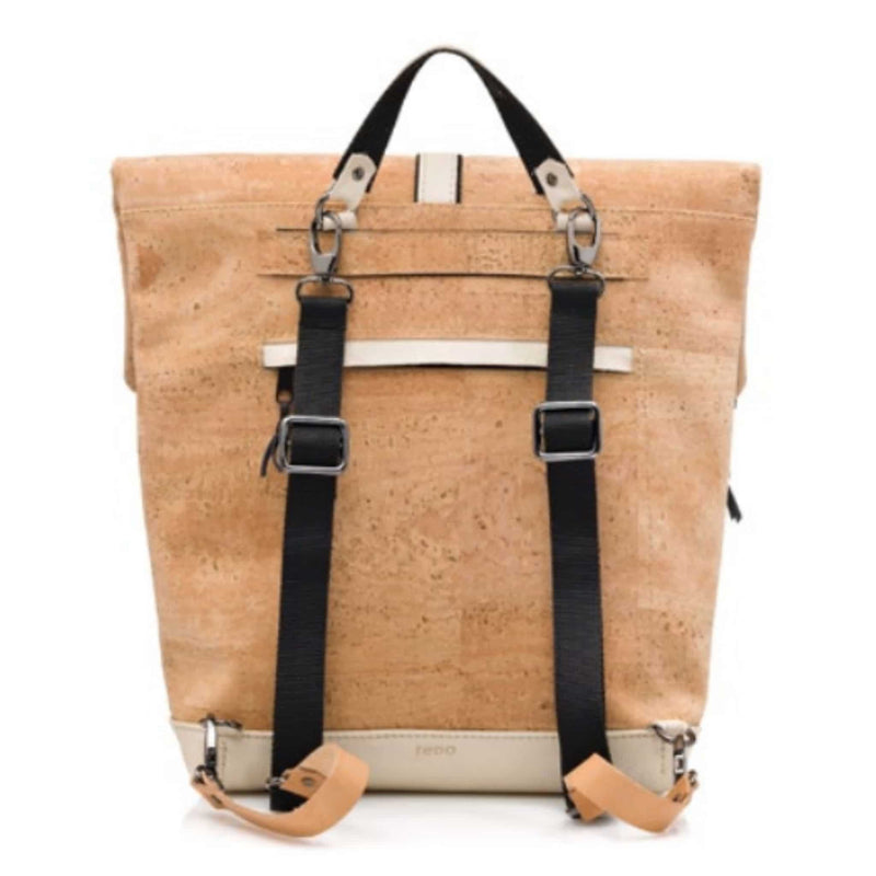 Convertible backpack from cork and creme leather back