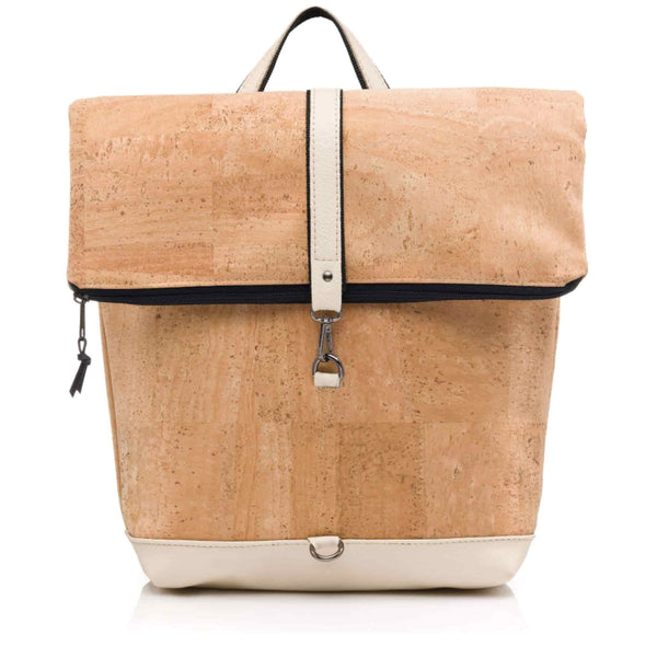 Convertible backpack from cork and creme leather