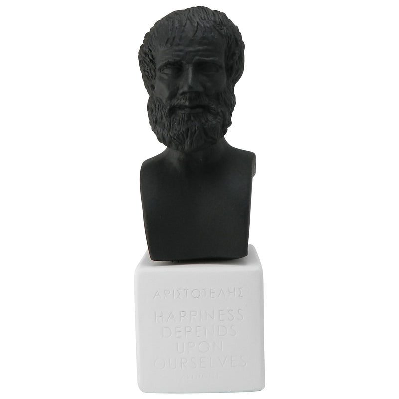 Black bust of Aristotle with quote Happiness depends upon ourselves (front)