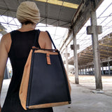 Redo cork bag. Durable cork fabric backpack or shoulder bag with black leather inner zipper pocket handmade by an architect greek design
