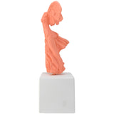 Nike of Samothrace statue replica in coral color with quote excellent things are rare (side view)