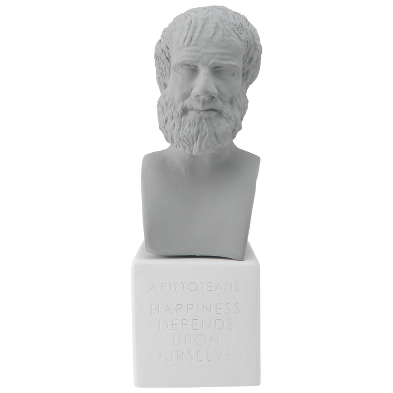 grey bust Aristotle happiness (front)