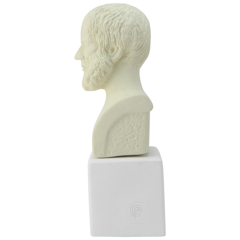 Ice White bust of Aristotle with quote Happiness depends upon ourselves (side)