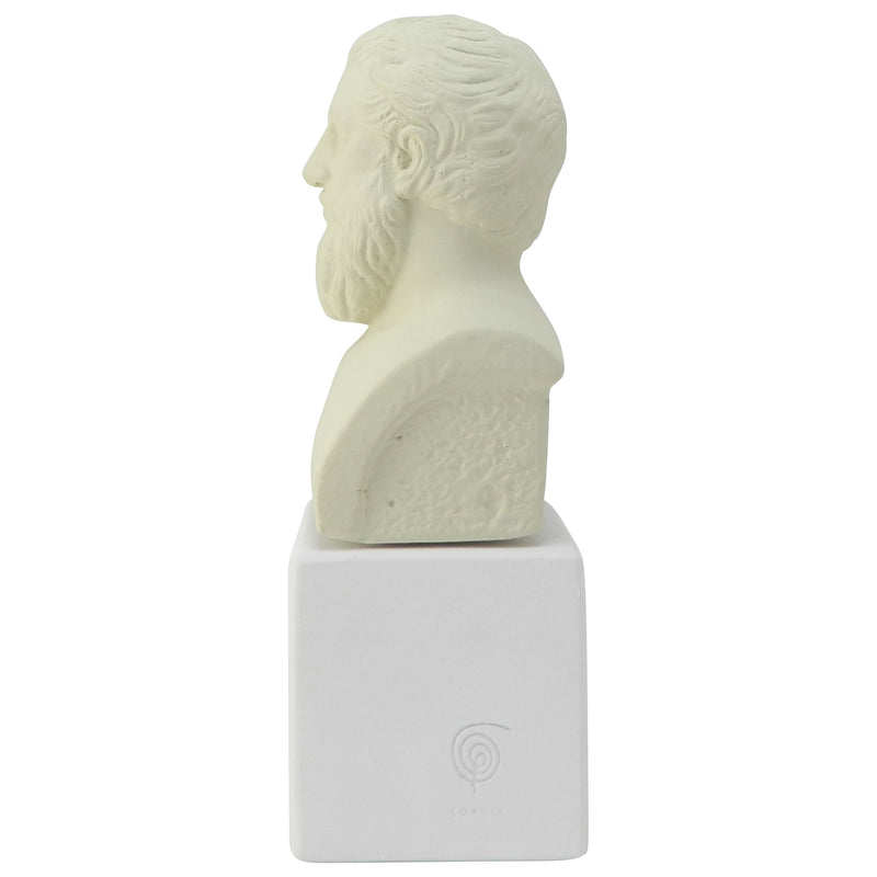 Plato Bust in ice white color with quote philosophy begins in wonder (front)