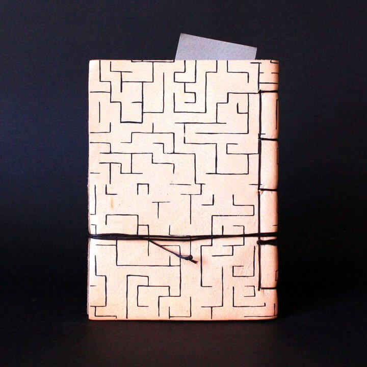 Minotaur and Labyrinth Journal handmade of Cretan goat leather and silkscreen printed back sleeve