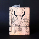 Minotaur and Labyrinth Journal handmade of Cretan goat leather and silkscreen printed front
