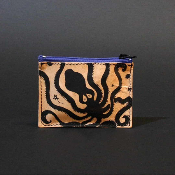Greek leather coin purse with Greek art octopus from minoan Crete