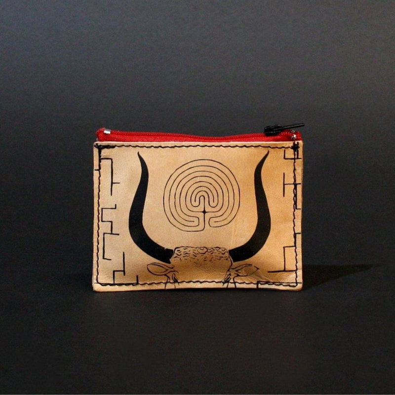 Minotaur and labyrinth leather Coin Purse from crete - front