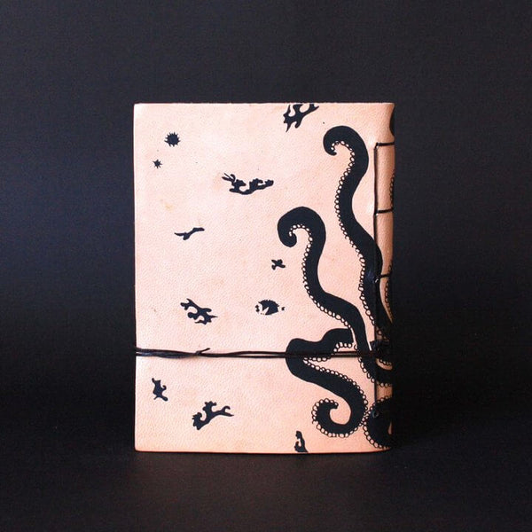 minoan culture octopus leather journal back - silkscreen print