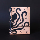 minoan culture octopus leather journal front - silkscreen print