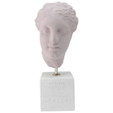 pow pink hygeia head goddess of hygiene (Hygieia)with quote about all in good measure (front) greek bust replica