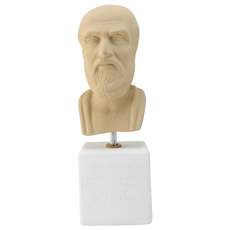 sepia bust hippocrates with quote about make a habbit (front)