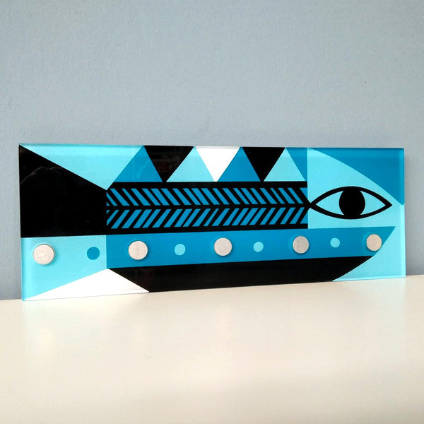 Wall plexiglass keyholder with magnets - Decorative design object.  The fish - a symbol of Greek seas. 